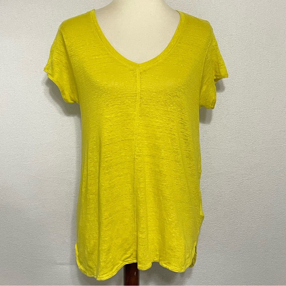Tahari 100% Linen V-Neck Short Sleeve Top Sunshine Yellow Size L